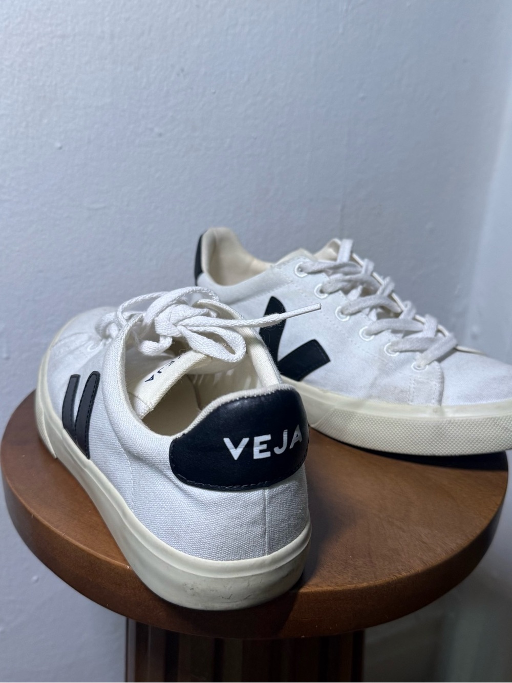 Veja Men Canvas Low-Top Sneakers in White and Black